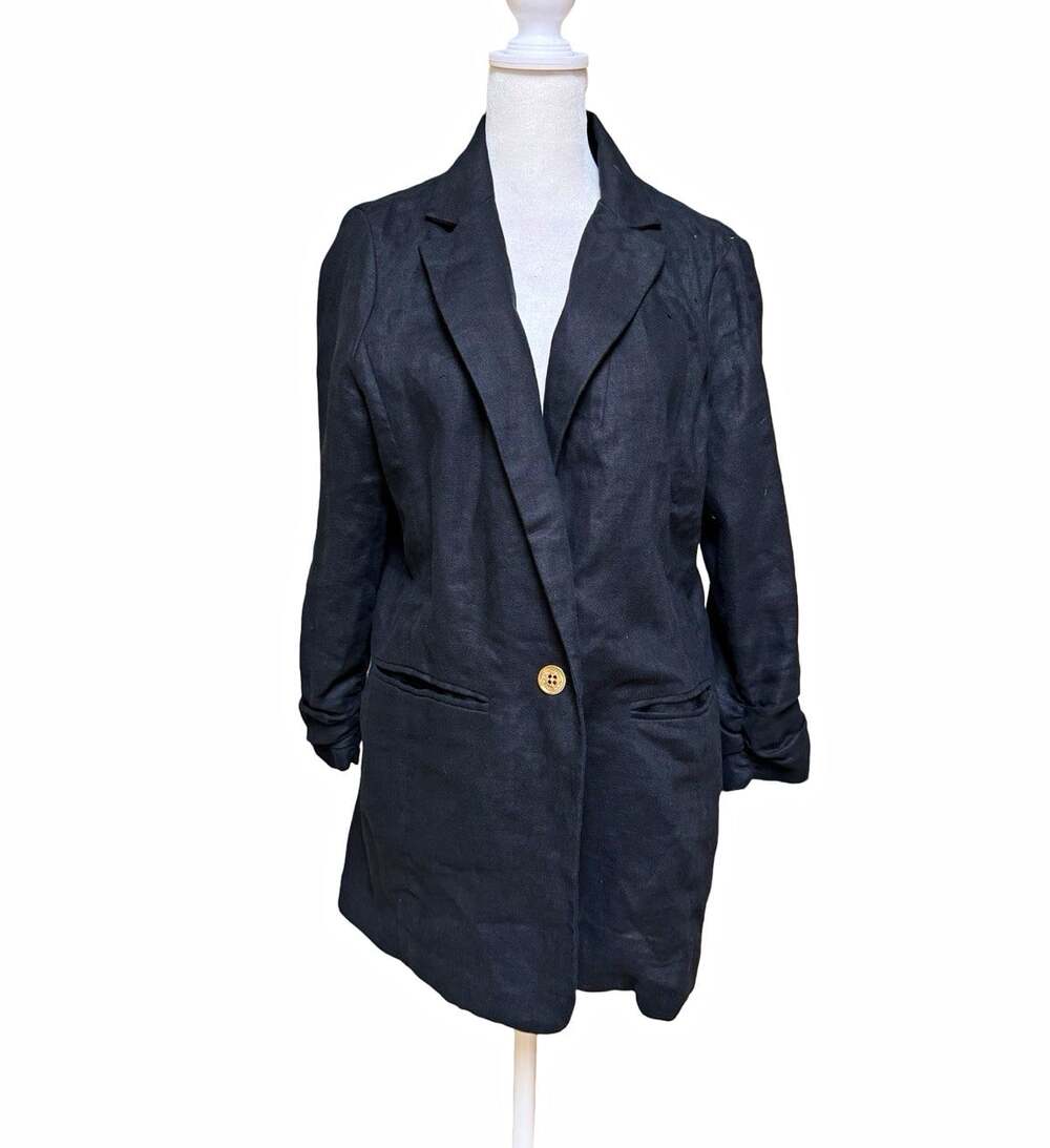 Michael Kors Women’s Size 10 Black 100% Linen Longline Blazer Jacket